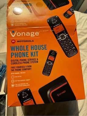 New Motorola Black Cordless Phone System with Orange-Trim Base